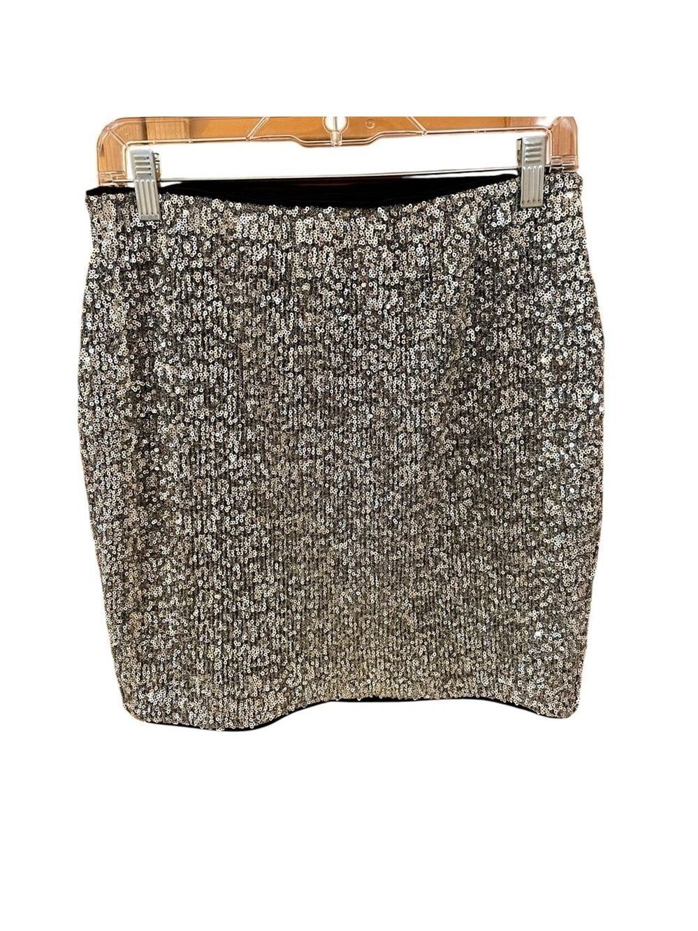 Express Silver Sequin Mini Skirt, Size SP, Pull-On, Lined Shiny Skirt, NWT